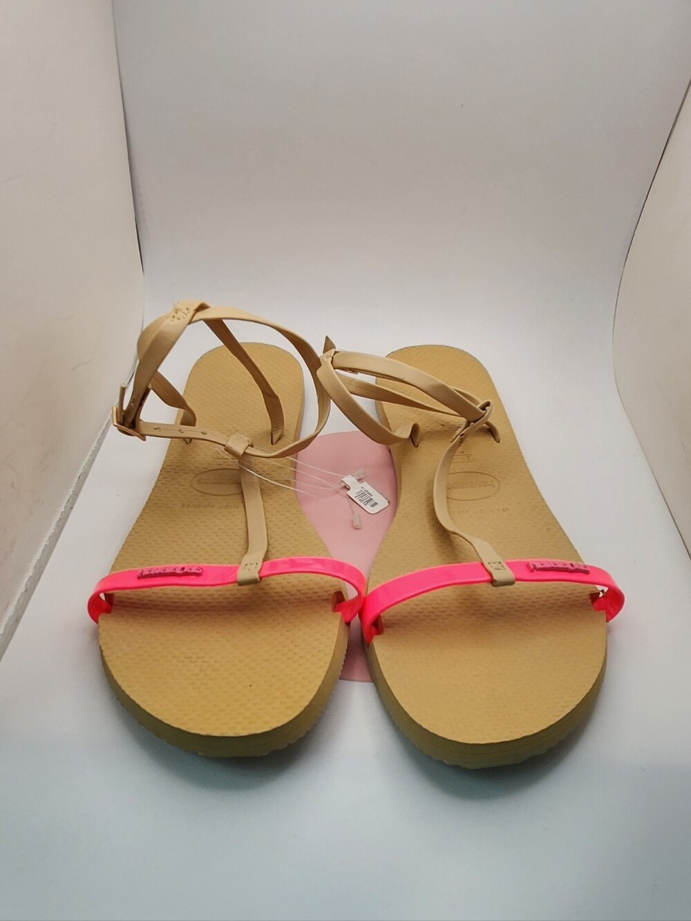 Havaianas  Ankle Strap T-Strap Sandals Neon Pink Tan Size 39-40 US 8.5-9.5